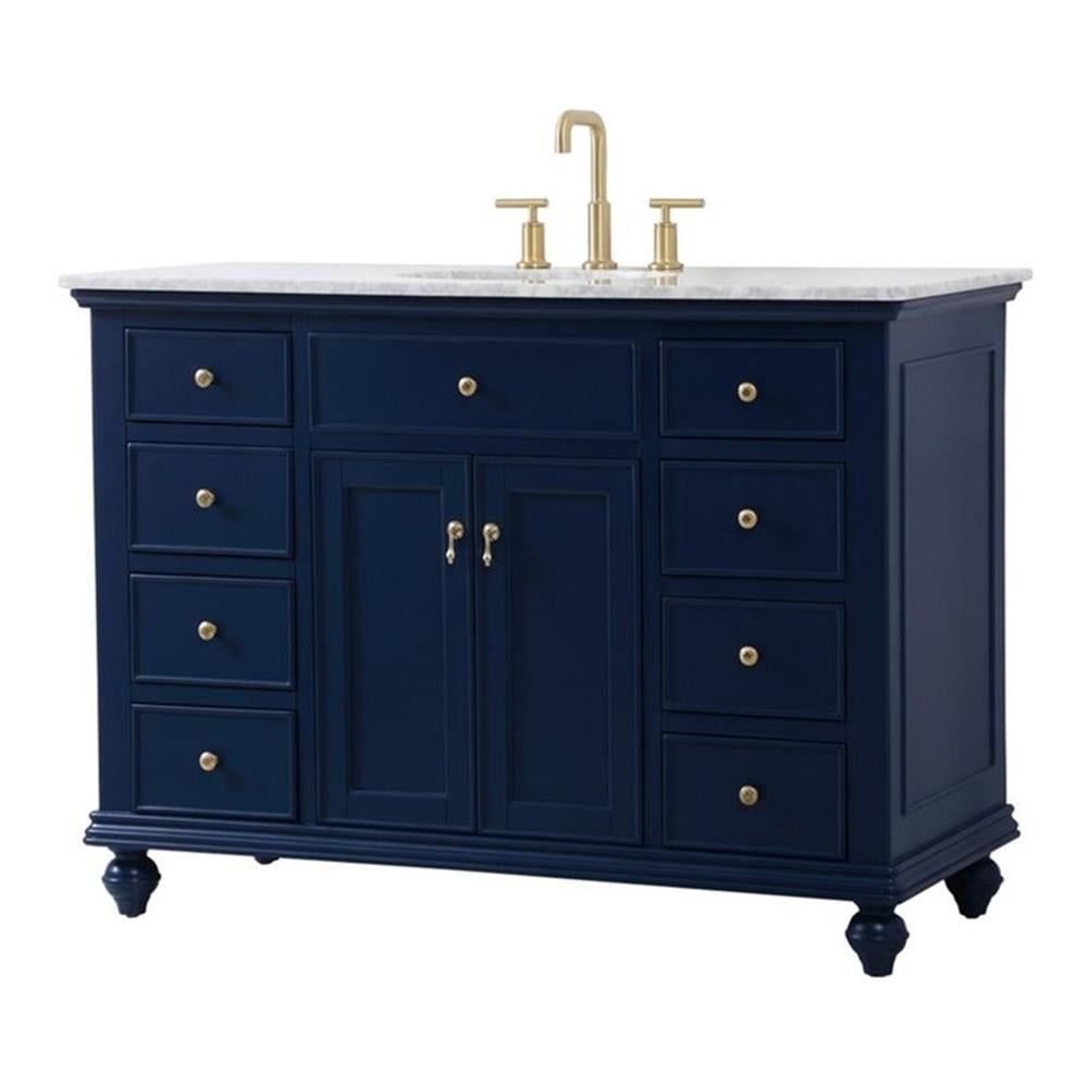 Blue Solid Wood and MDF Single Bathroom Vanity with Carrara Marble Top