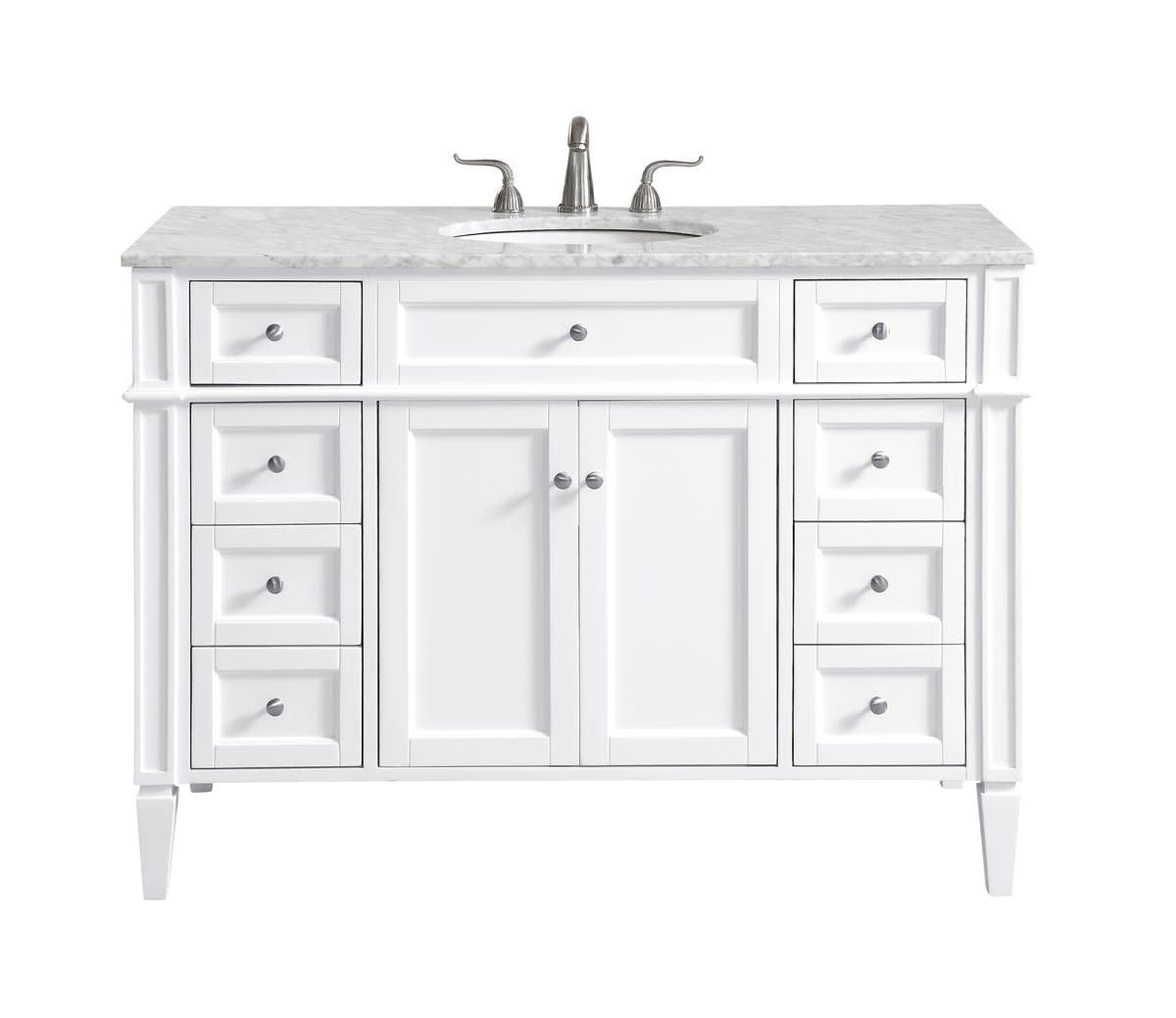 Park Avenue 48 Inch White Marble Top Single Bathroom Vanity