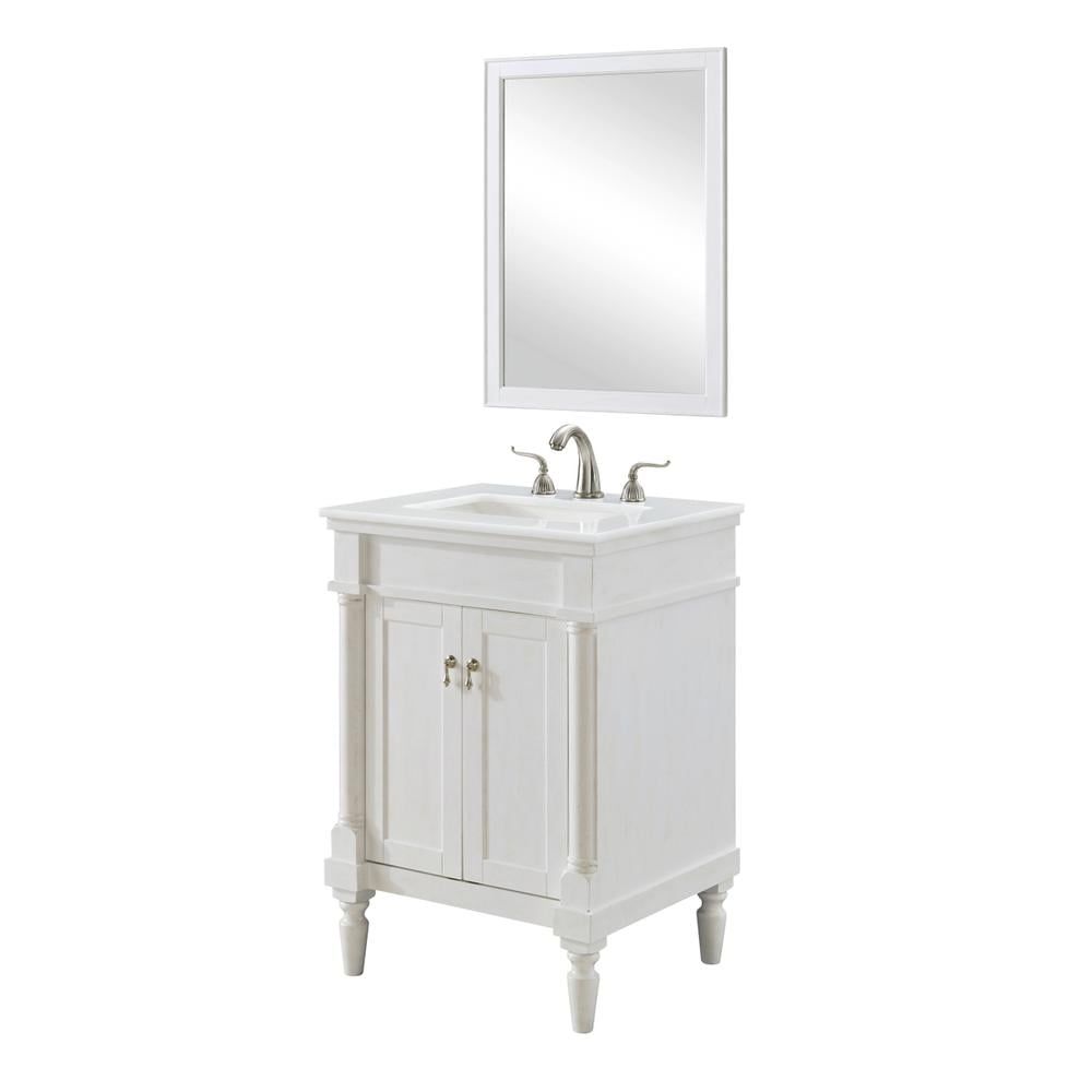 Antique White 24-Inch Single Bathroom Vanity with Quartz Countertop