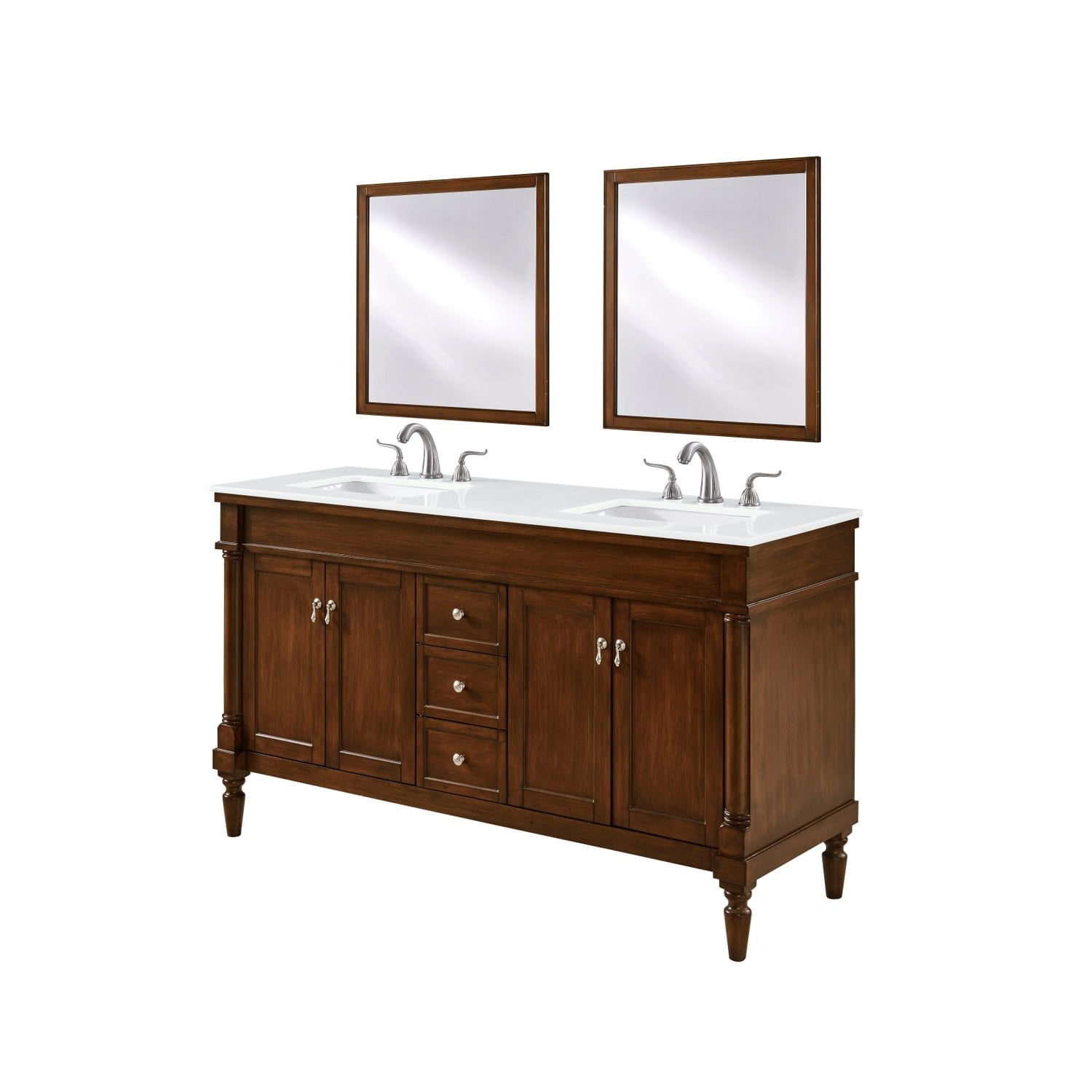 Elegant 60" Walnut Bathroom Vanity with Ivory Quartz Countertop