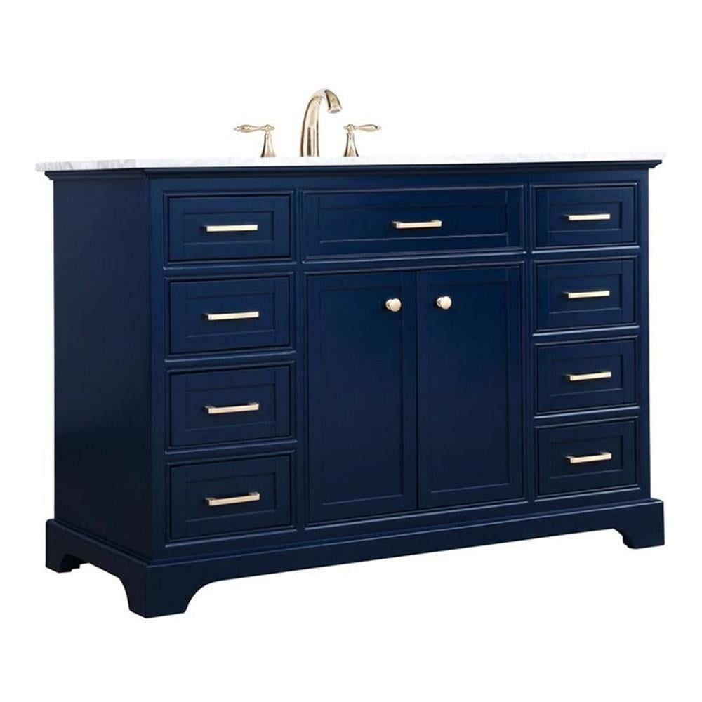 Elegant Blue Solid Wood and MDF Single Bathroom Vanity with Marble Top