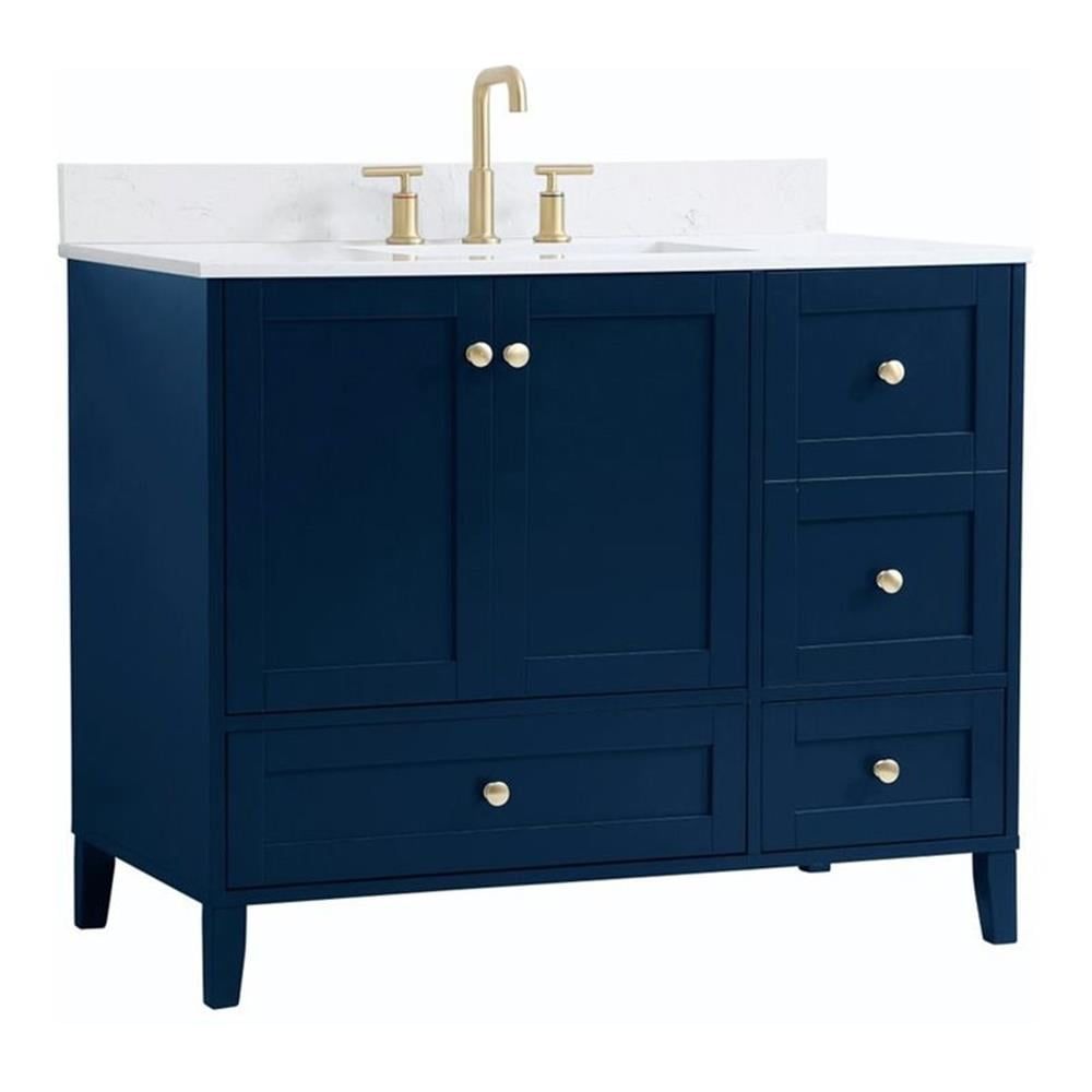 Blue 42" MDF Freestanding Bathroom Vanity with Gold Hardware