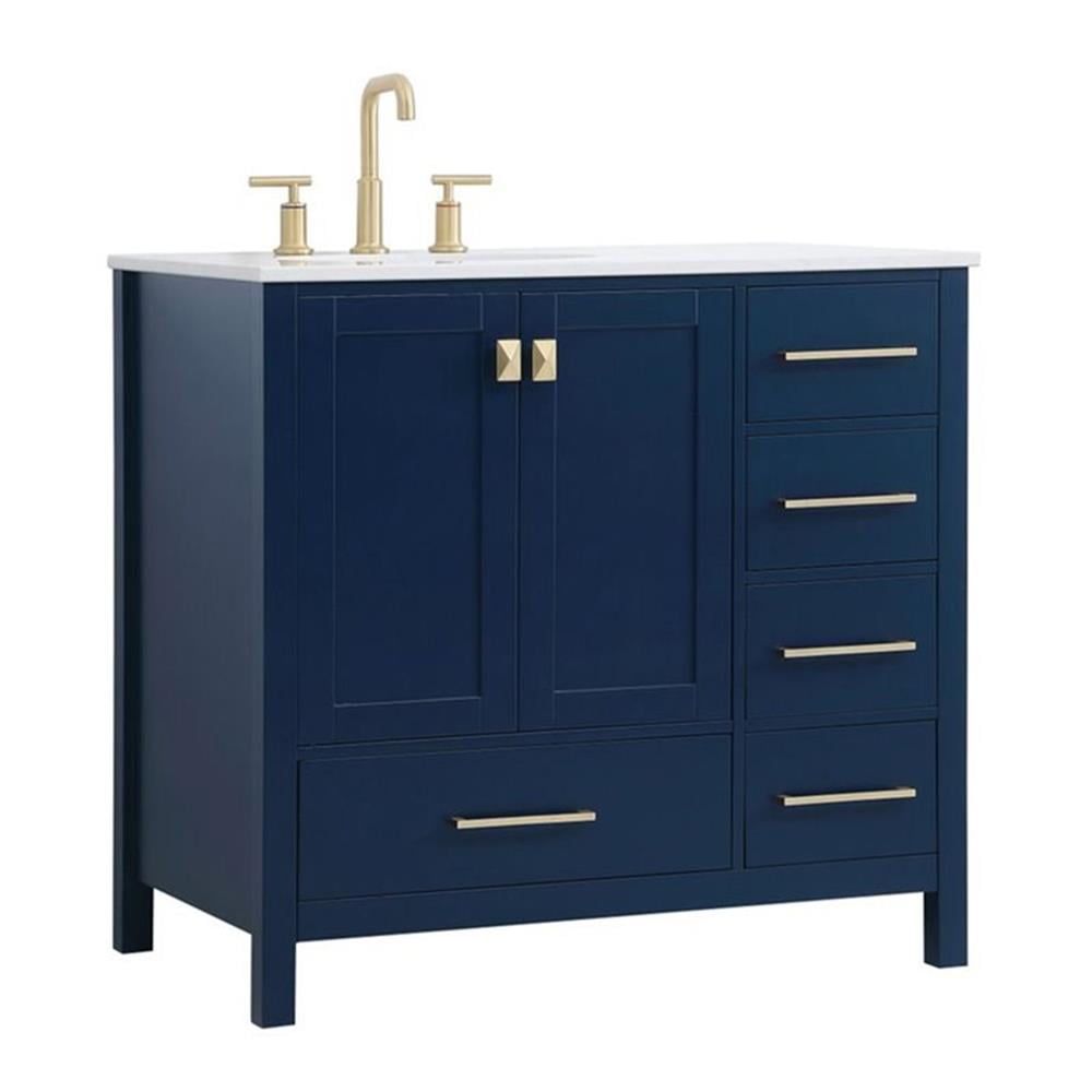 Blue and Gold 36" Single Bathroom Vanity with Marble Countertop