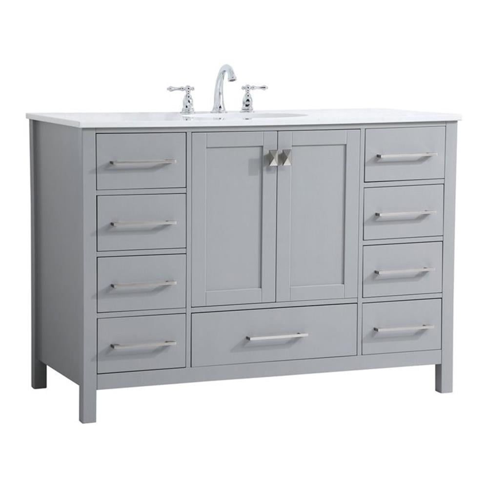 Gray 48" Solid Wood and Stone Single Bathroom Vanity with Calacatta White Countertop