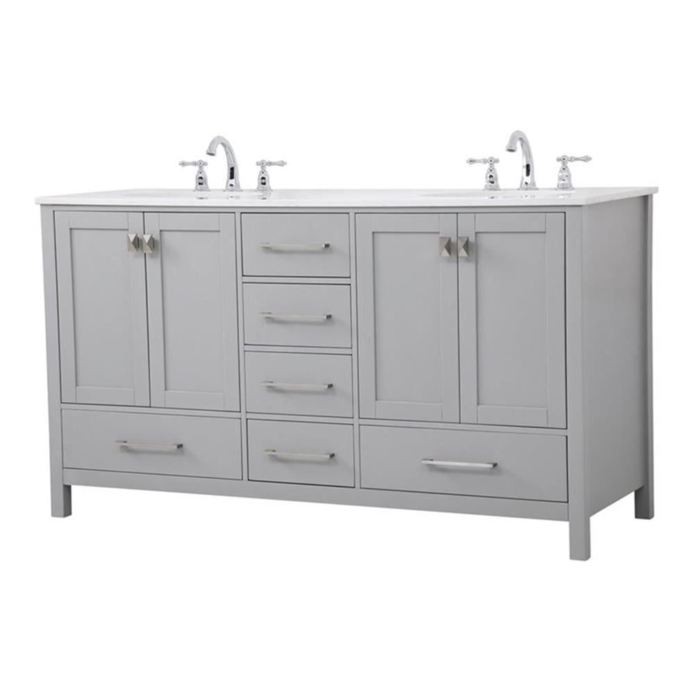 60 in. Gray Double Freestanding Bathroom Vanity with Engineered Marble Top