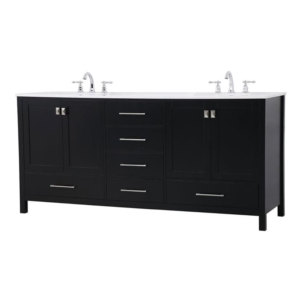 Irene 72" Black Double Bathroom Vanity with Calacatta White Countertop