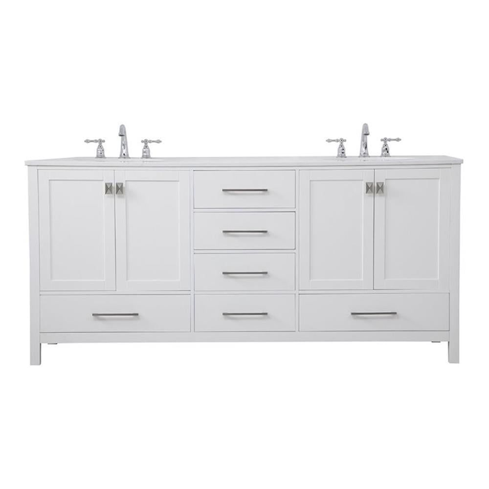 72" White Double Freestanding Bathroom Vanity with Calacatta Marble Top