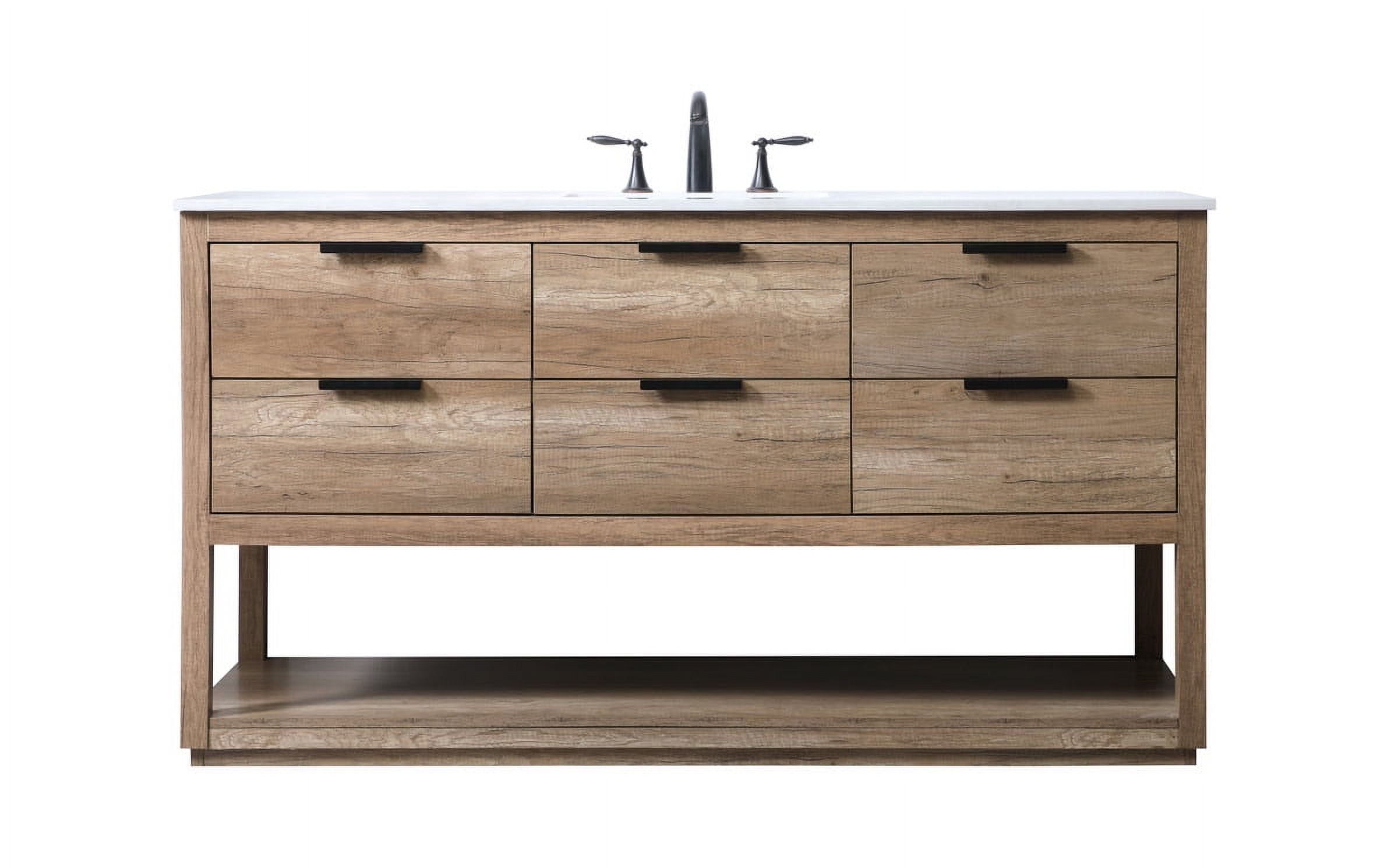 Natural Oak 60" Single Bathroom Vanity with Marble Top