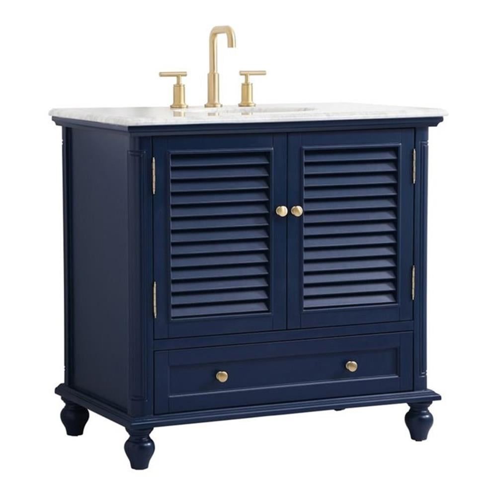 Rhodes 36" Blue Solid Wood Single Bathroom Vanity with Marble Top