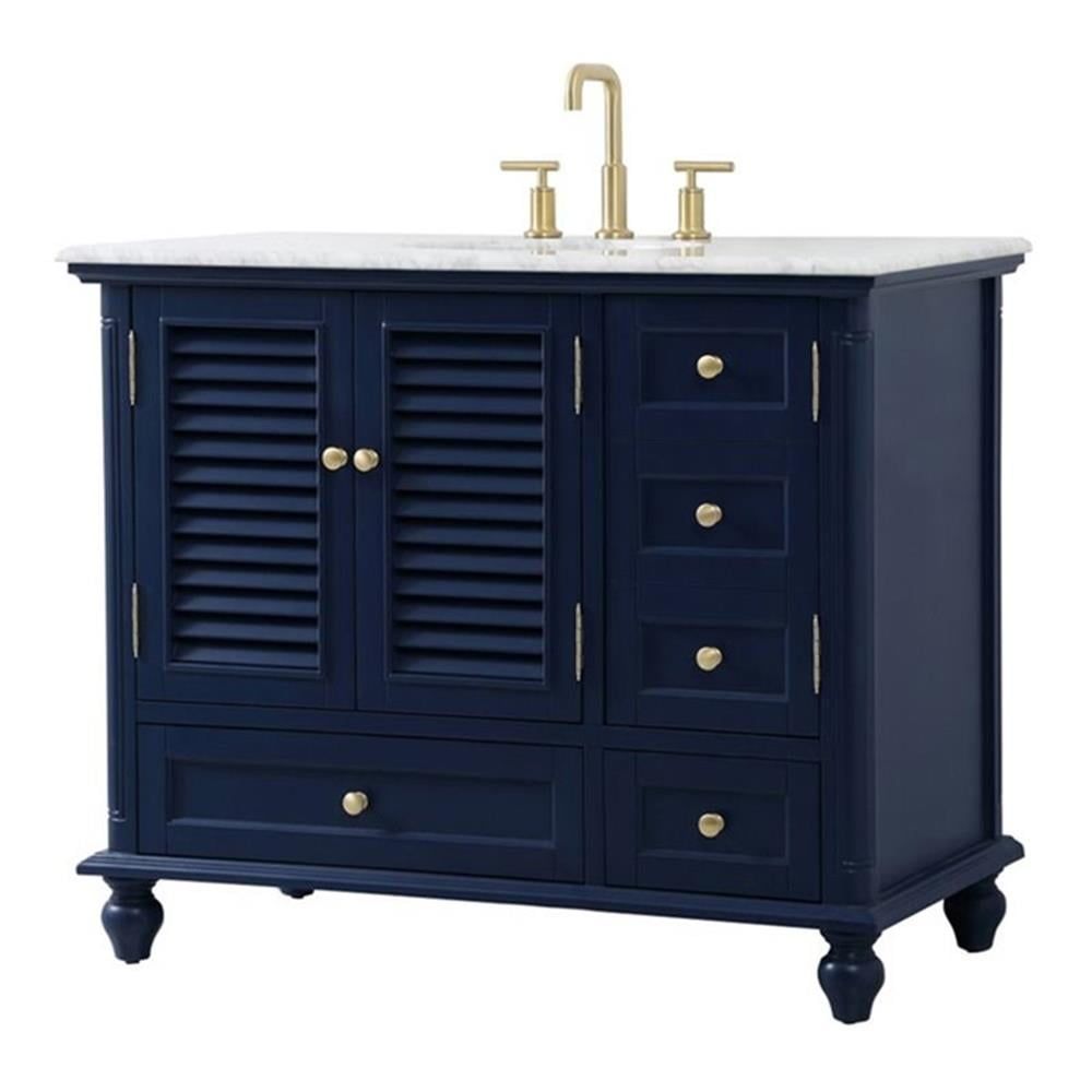 Rhodes 42" Blue Solid Wood Single Bathroom Vanity with Marble Top