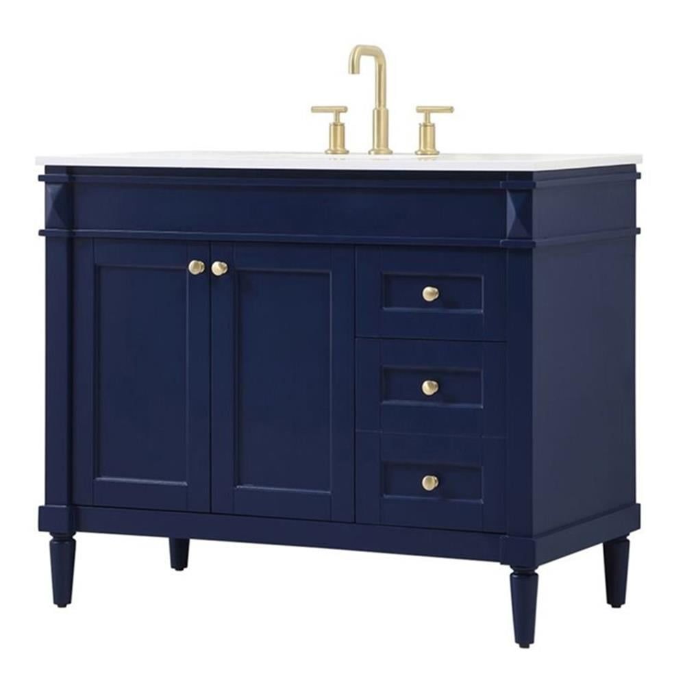 Blue and Gold 42" Freestanding Bathroom Vanity with Engineered Marble Top