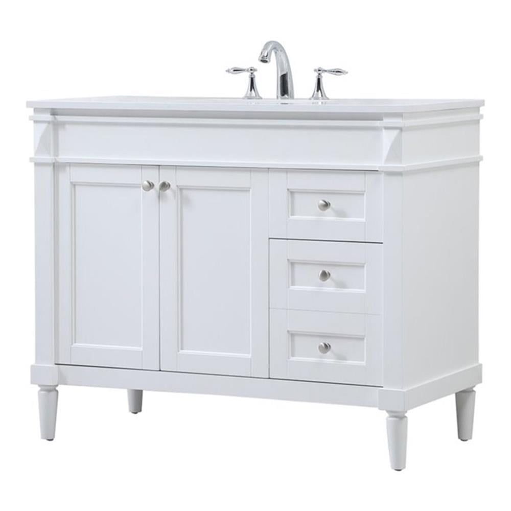 White and Brushed Nickel 42" Freestanding Bathroom Vanity with Engineered Marble Top