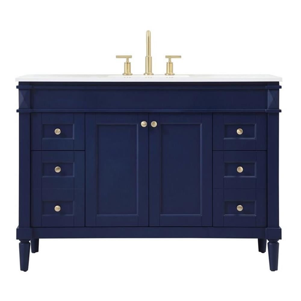 Blue and Gold 48" Freestanding Bathroom Vanity with Engineered Marble Top