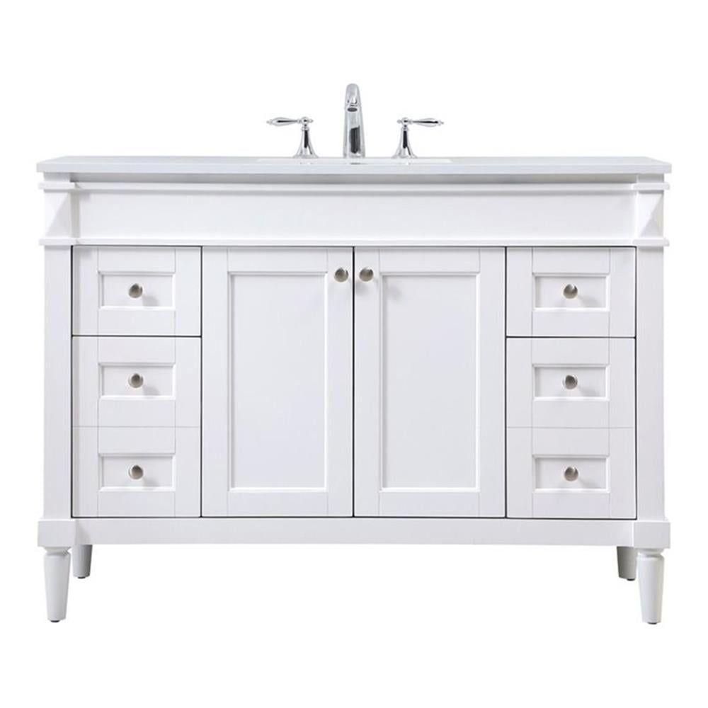 White Engineered Marble Single Bathroom Vanity with Porcelain Sink