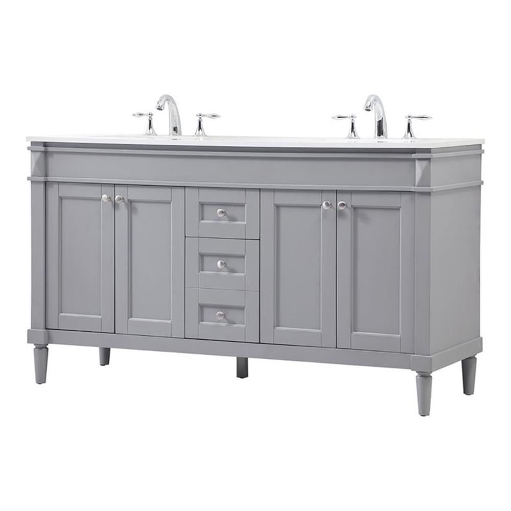 Gray Double Freestanding Vanity with Engineered Marble Top