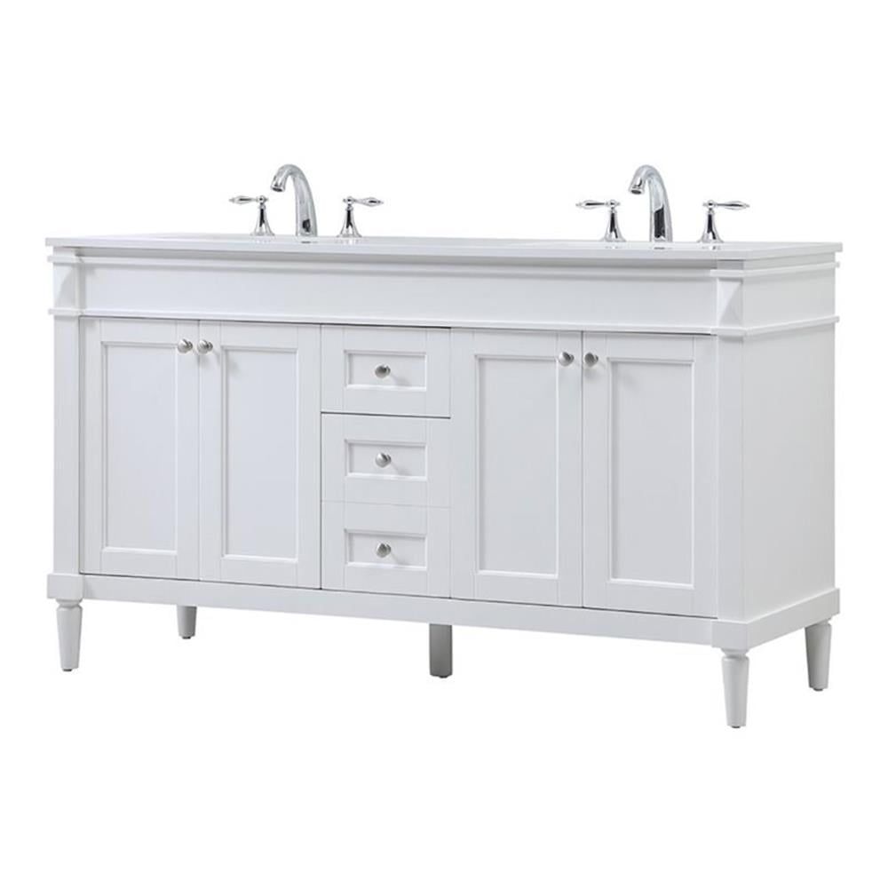 White Freestanding Double Vanity with Engineered Marble Top