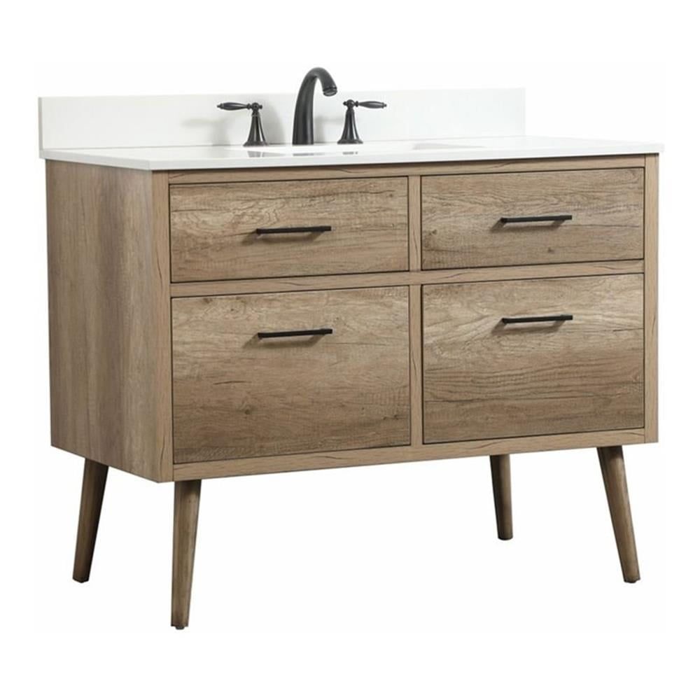 Natural Oak Freestanding Bathroom Vanity with Engineered Marble Top