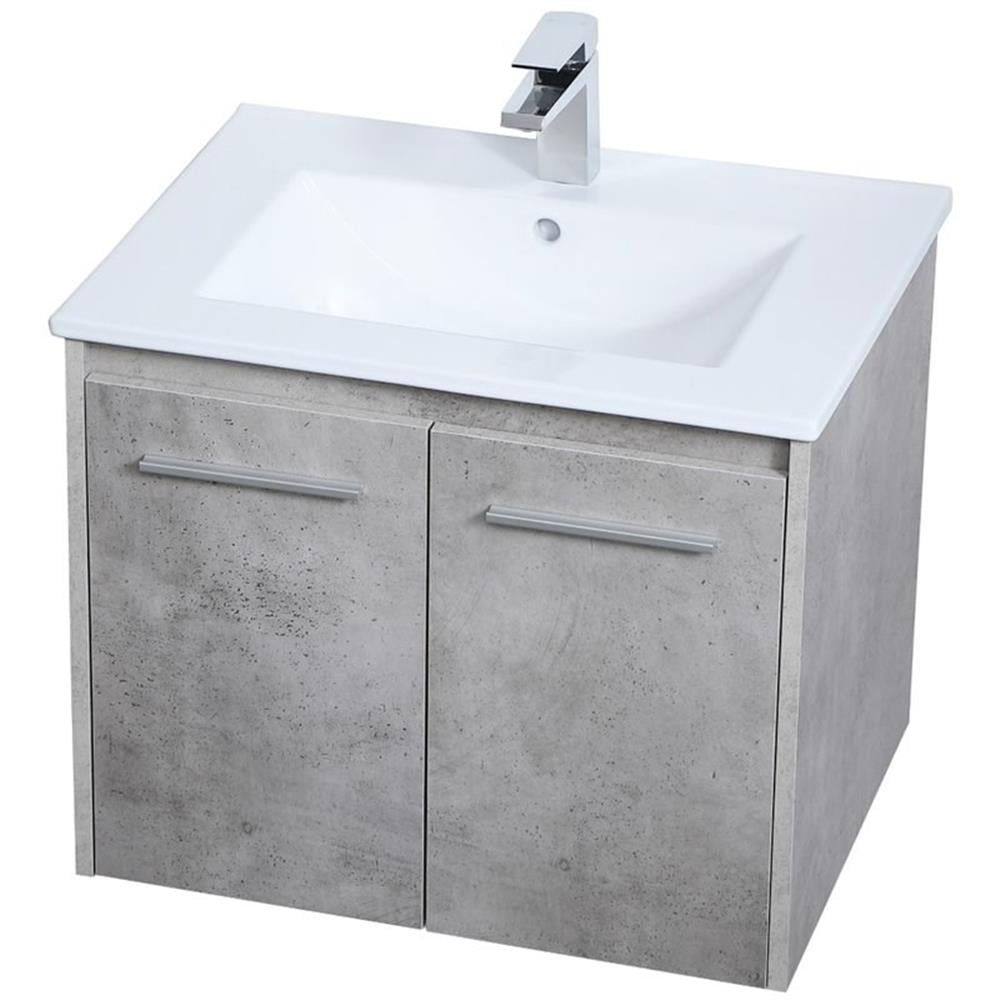 Concrete Gray 24" Floating Single Bathroom Vanity with Porcelain Top