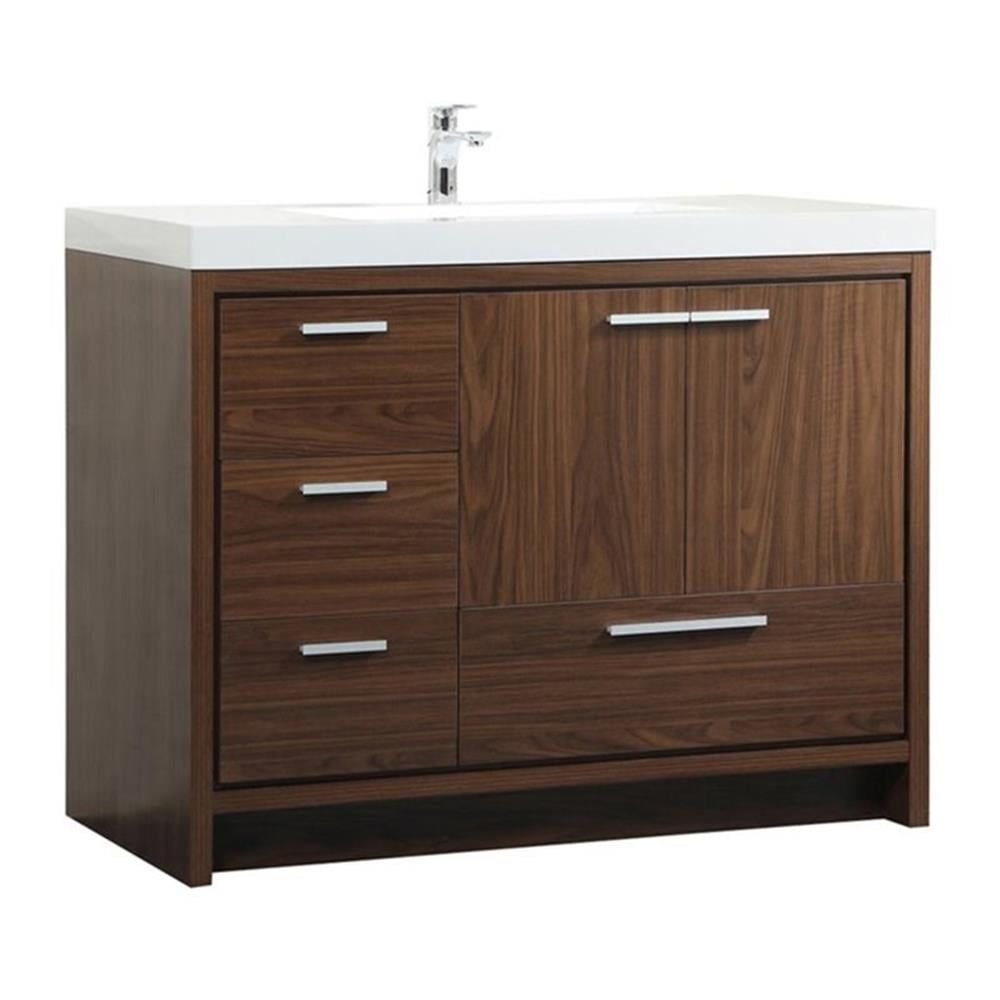 Walnut and White MDF Single Basin Vanity with Resin Sink