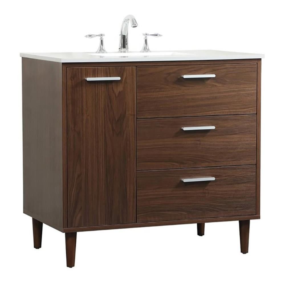 Walnut Freestanding Bathroom Vanity with Porcelain Sink