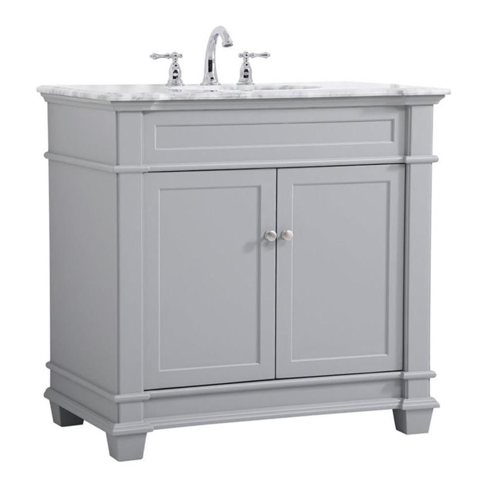 Wesley 36" Grey Solid Wood Bathroom Vanity with Marble Top