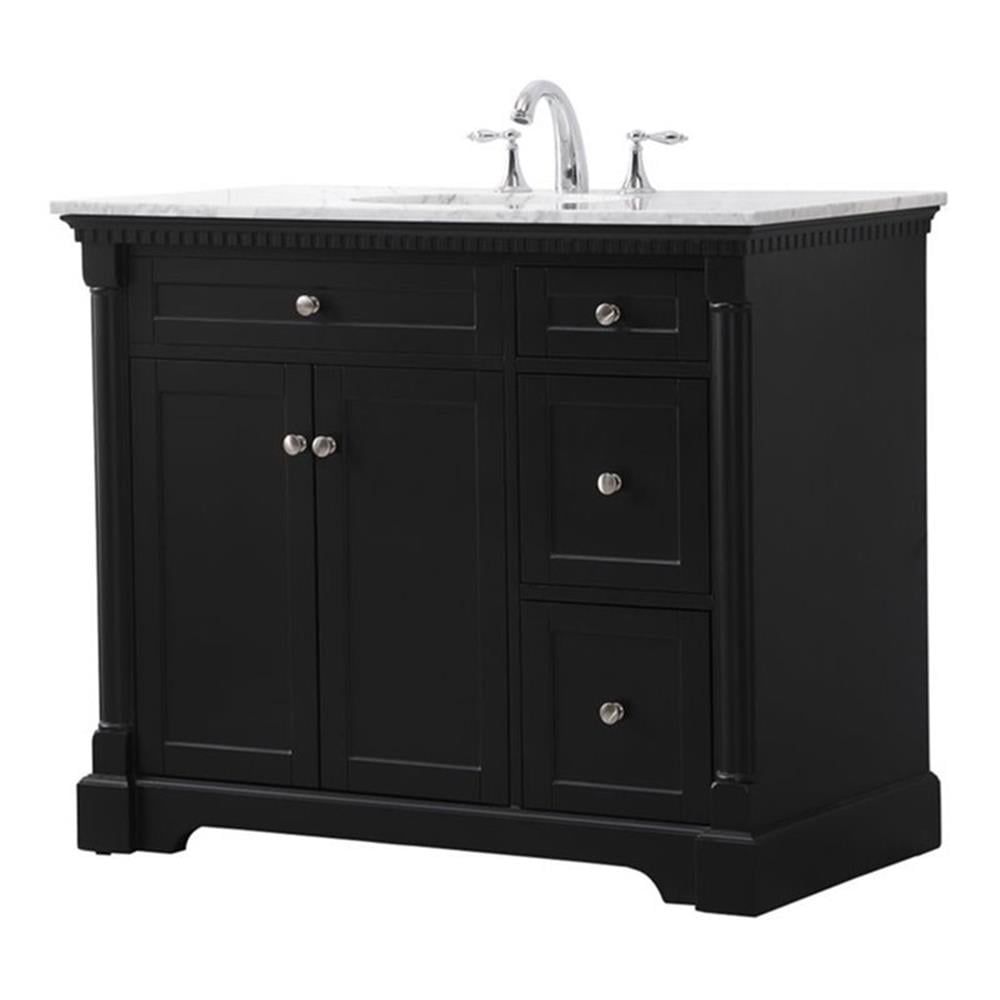 Clarence Black Solid Wood and MDF Bathroom Vanity with Carrara Marble Countertop