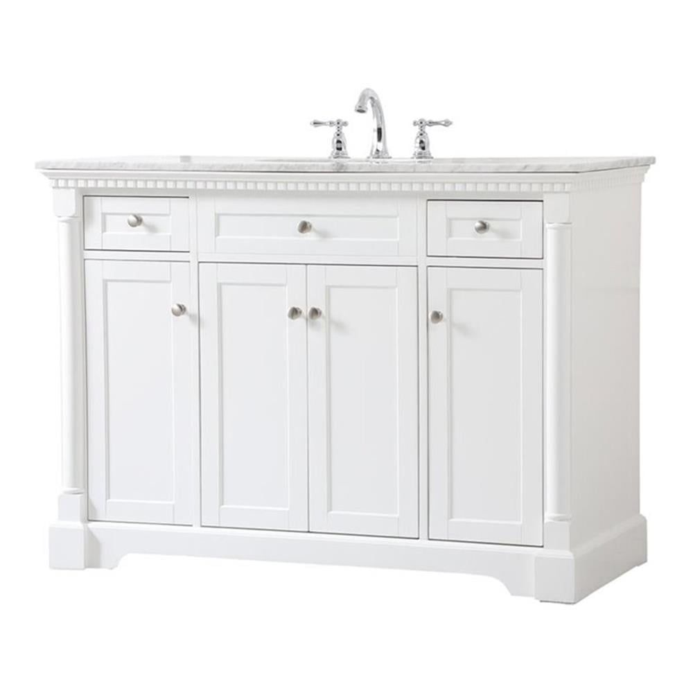 Clarence 48" White Solid Wood and MDF Single Bathroom Vanity with Marble Top