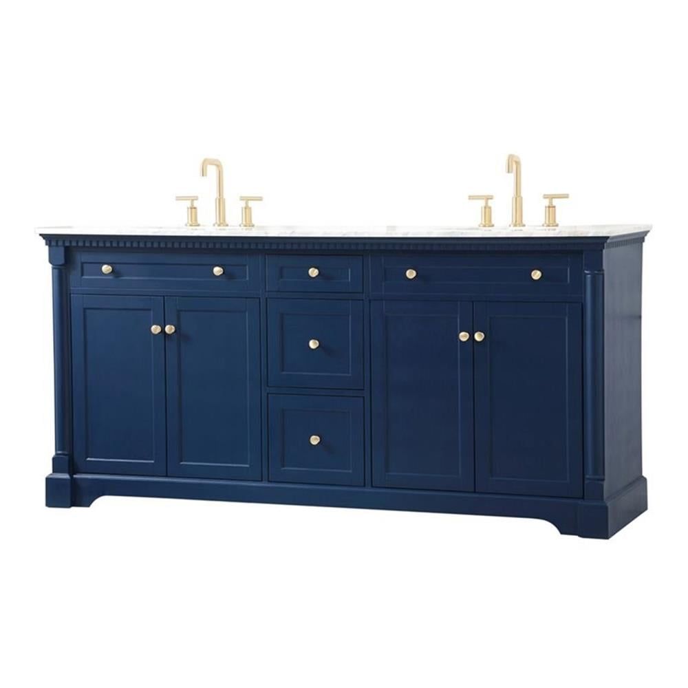 Clarence 72" Blue Solid Wood Double Bathroom Vanity with Marble Top