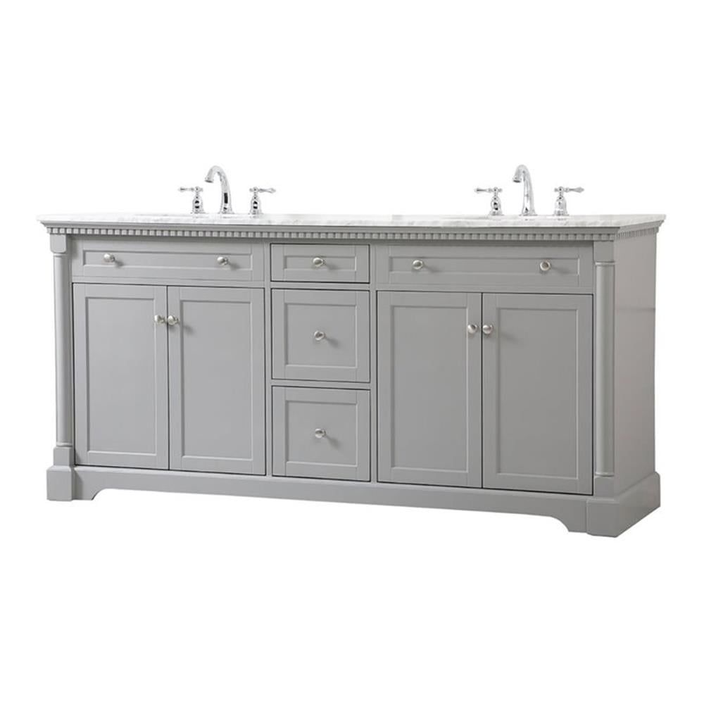 Clarence 72" Gray Solid Wood Double Bathroom Vanity with Marble Top