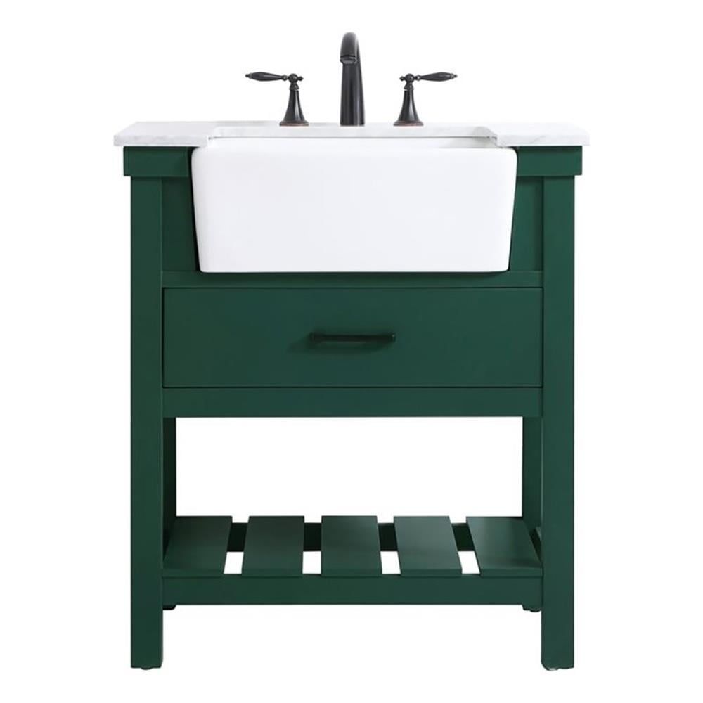 Green and Black 30" Freestanding Bathroom Vanity with Carrara Marble Top