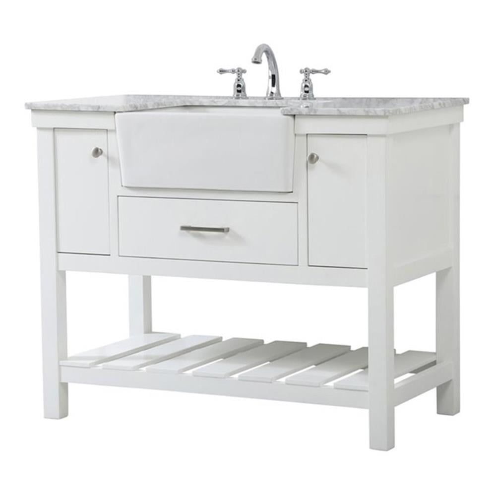 White Solid Wood and MDF Single Bathroom Vanity with Carrara Marble Top