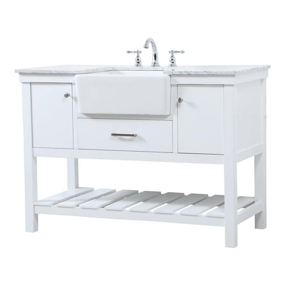 Clement 48" White Solid Wood and MDF Bathroom Vanity with Carrara Marble Top