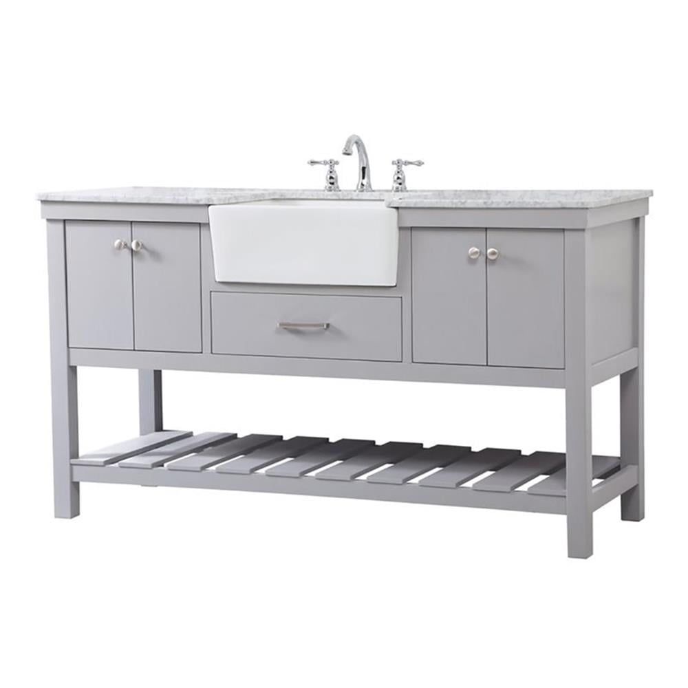 Gray 60" Single Bathroom Vanity with Marble Top