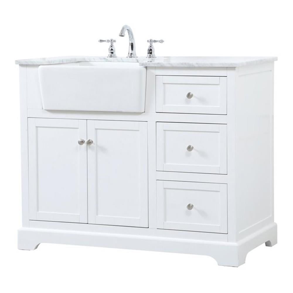 White Solid Wood and MDF Single Bathroom Vanity with Carrara Marble Top