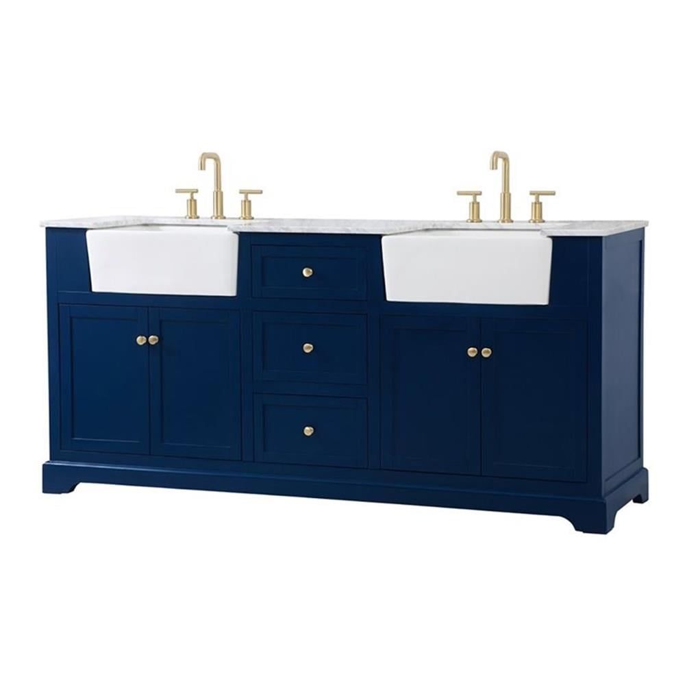 Blue Double Freestanding Bathroom Vanity with Marble Countertop