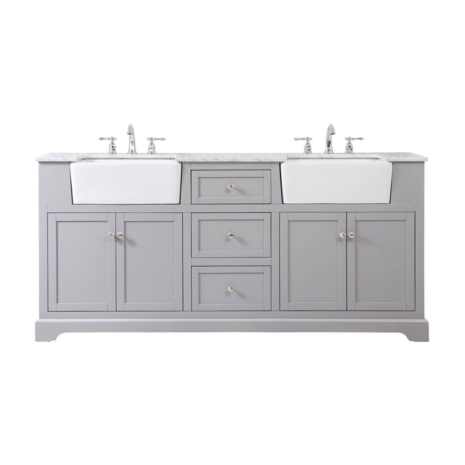 Grey Double Freestanding Bathroom Vanity with Marble Countertop