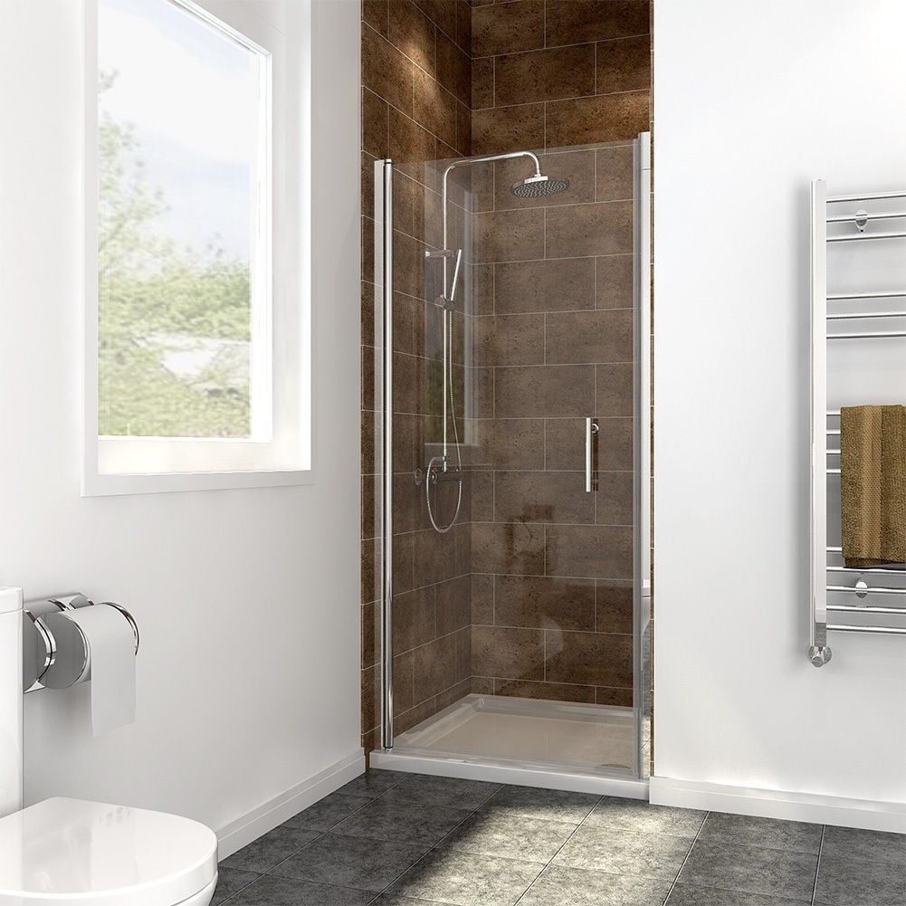 Elegant Clear Tempered Glass Pivot Shower Door with Chrome Finish
