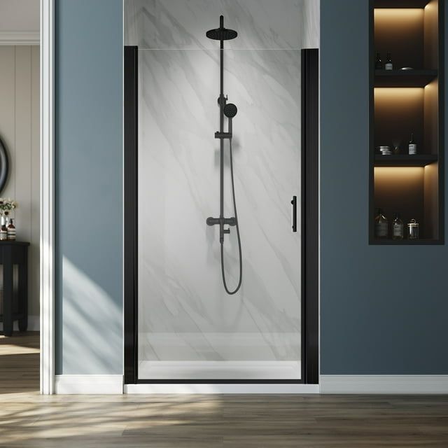 Elegant Matte Black Frameless Pivot Shower Door with Clear Glass, 36"W x 72"H