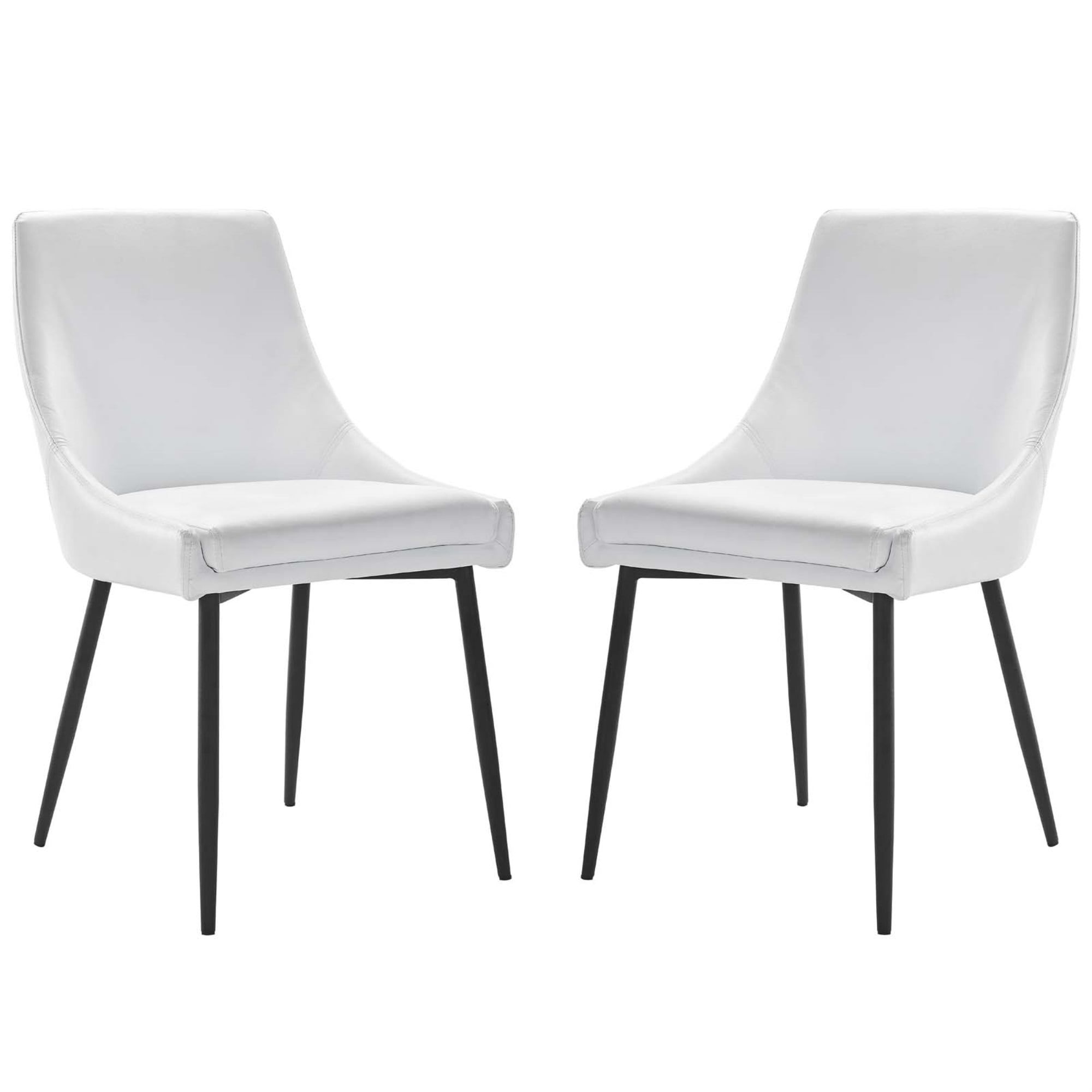 Modern White Faux Leather Upholstered Side Chairs with Black Metal Legs