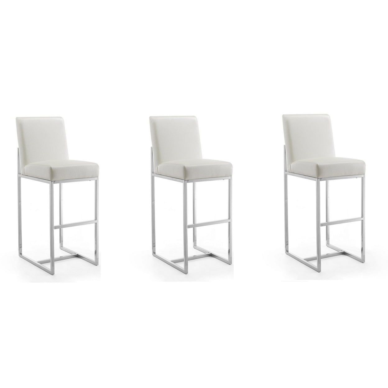 Pearl White Polished Chrome Metal Bar Stool Set of 3