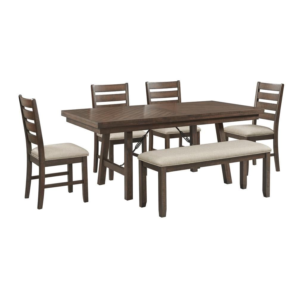 Dex 6-Piece Cherry Dining Set with Ladderback Chairs and Bench