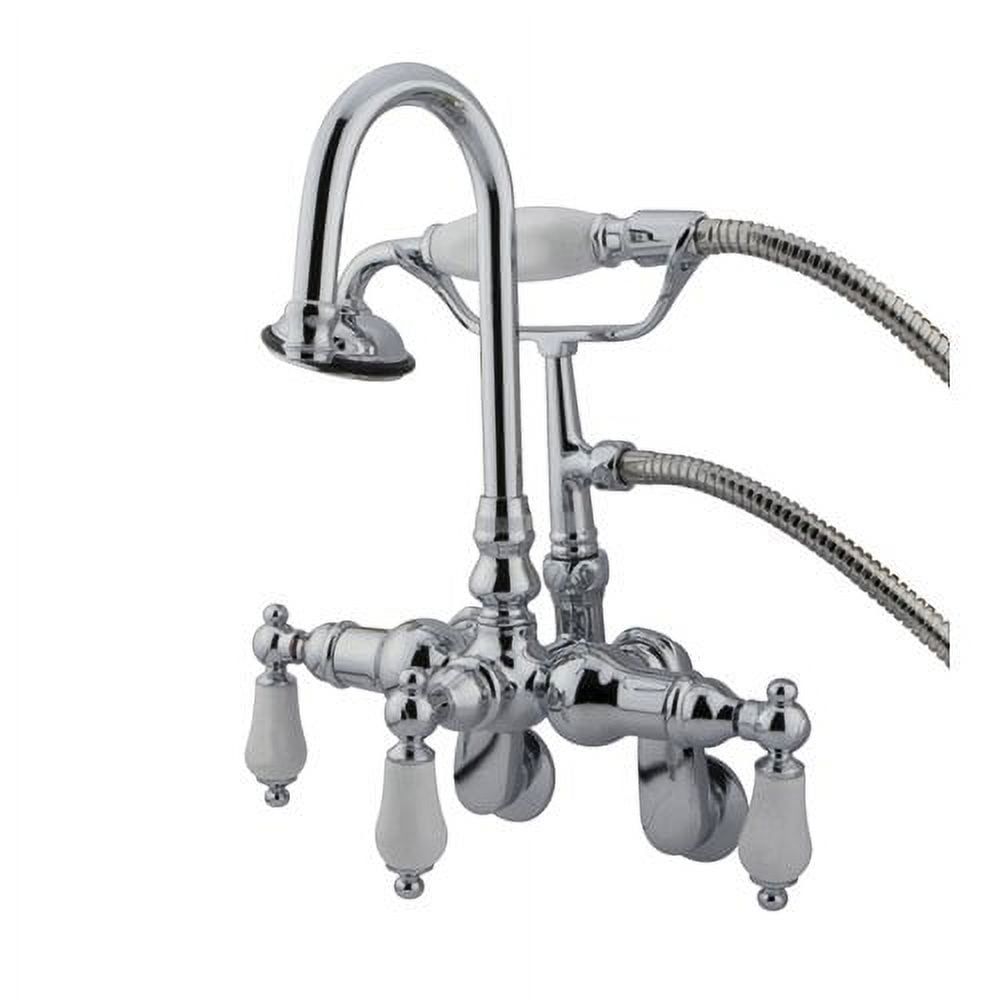 Hot Springs Chrome Triple Handle Wall Mounted Clawfoot Tub Faucet with Handshower