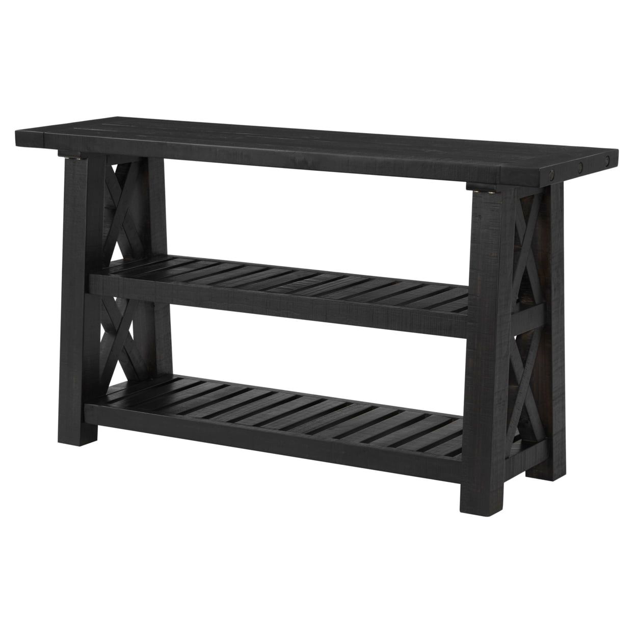 Elena Industrial Black Pine Wood 55" Sofa Console Table with Storage