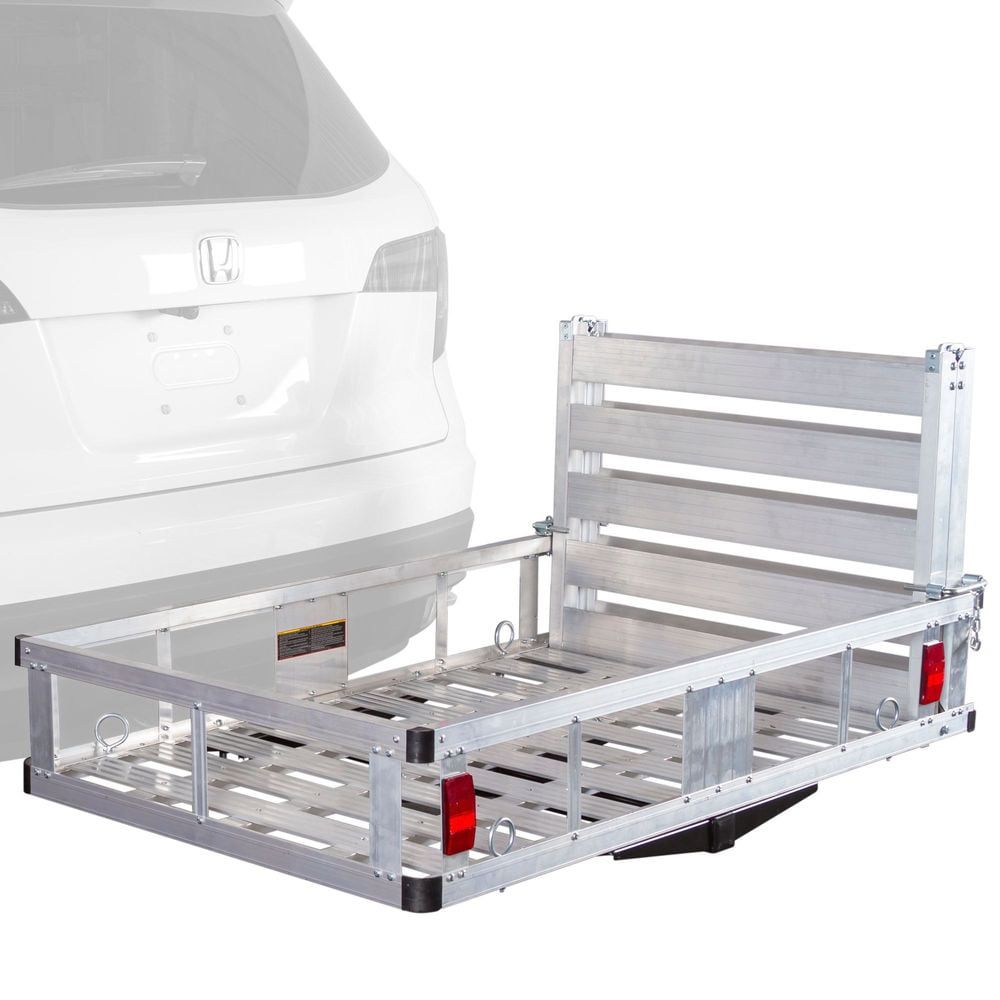 Deluxe Silver Aluminum Hitch Cargo Carrier with Ramp - 500 lb Capacity