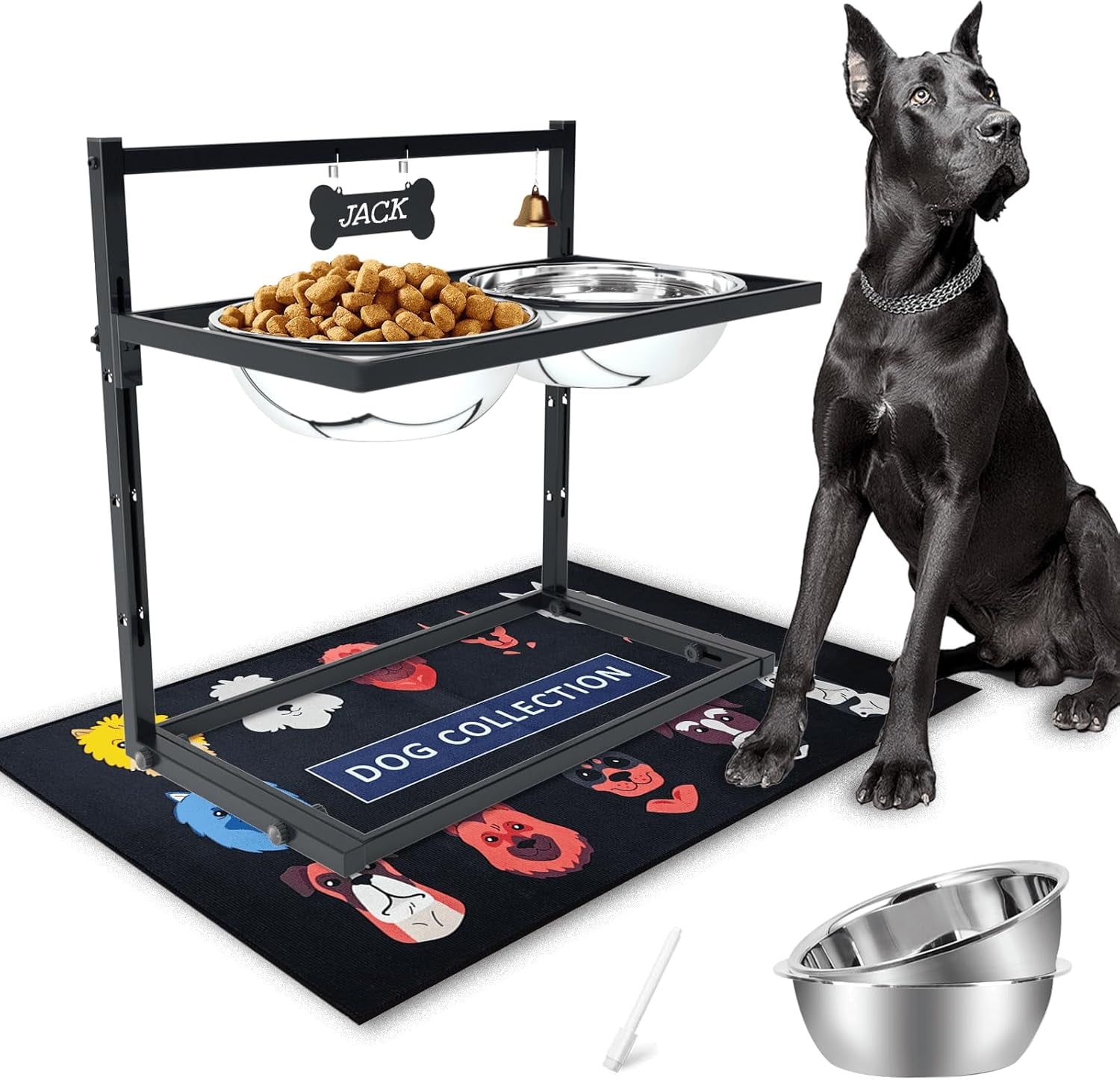 X-Large Adjustable Elevated Dog Bowls with Stainless Steel Stand