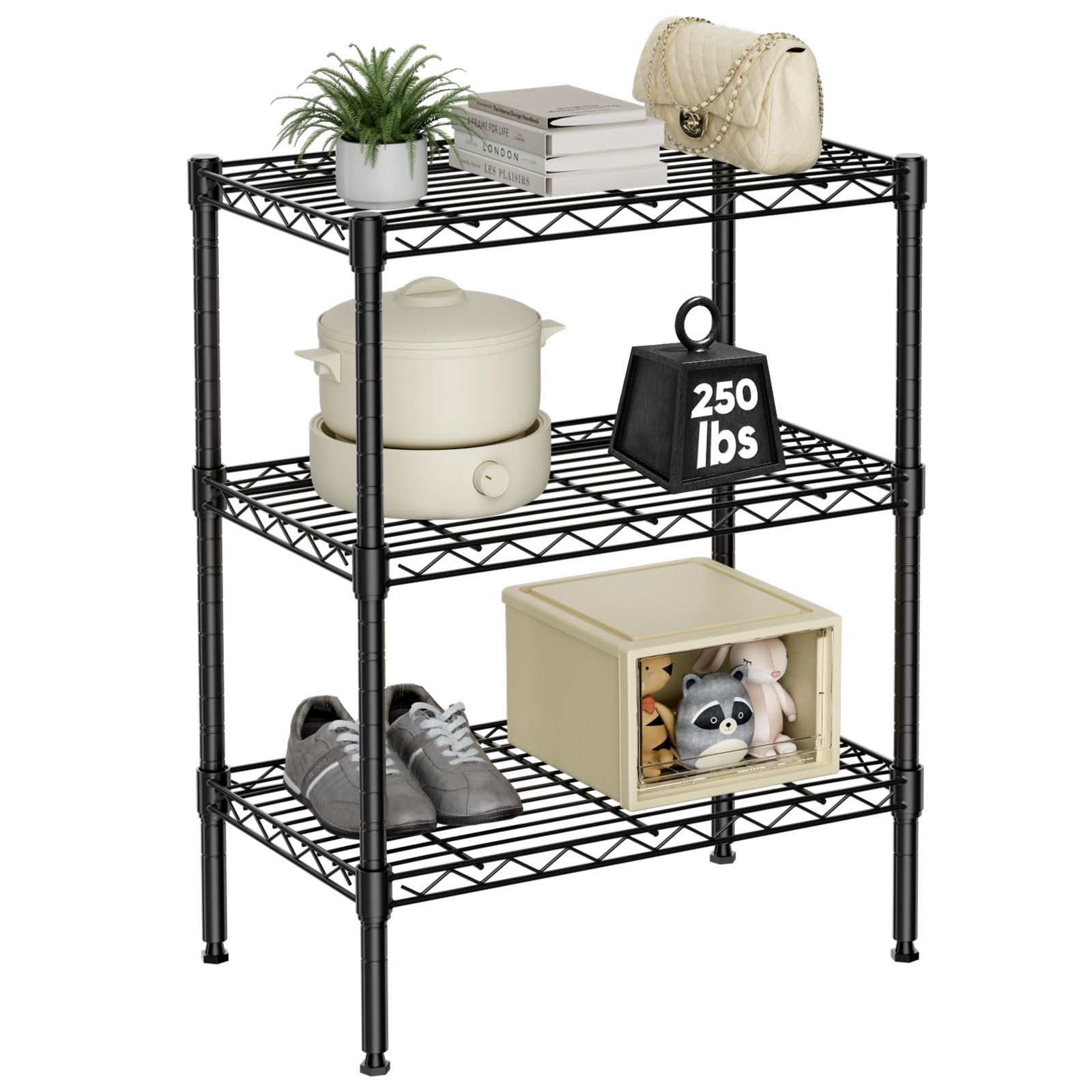 Black Steel 3-Shelf Adjustable Heavy Duty Storage Unit