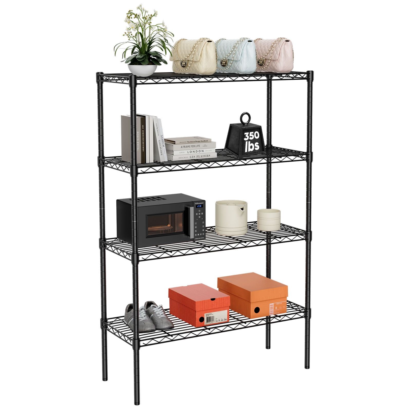 Elevon Black Steel 4-Shelf Adjustable Heavy Duty Storage Unit