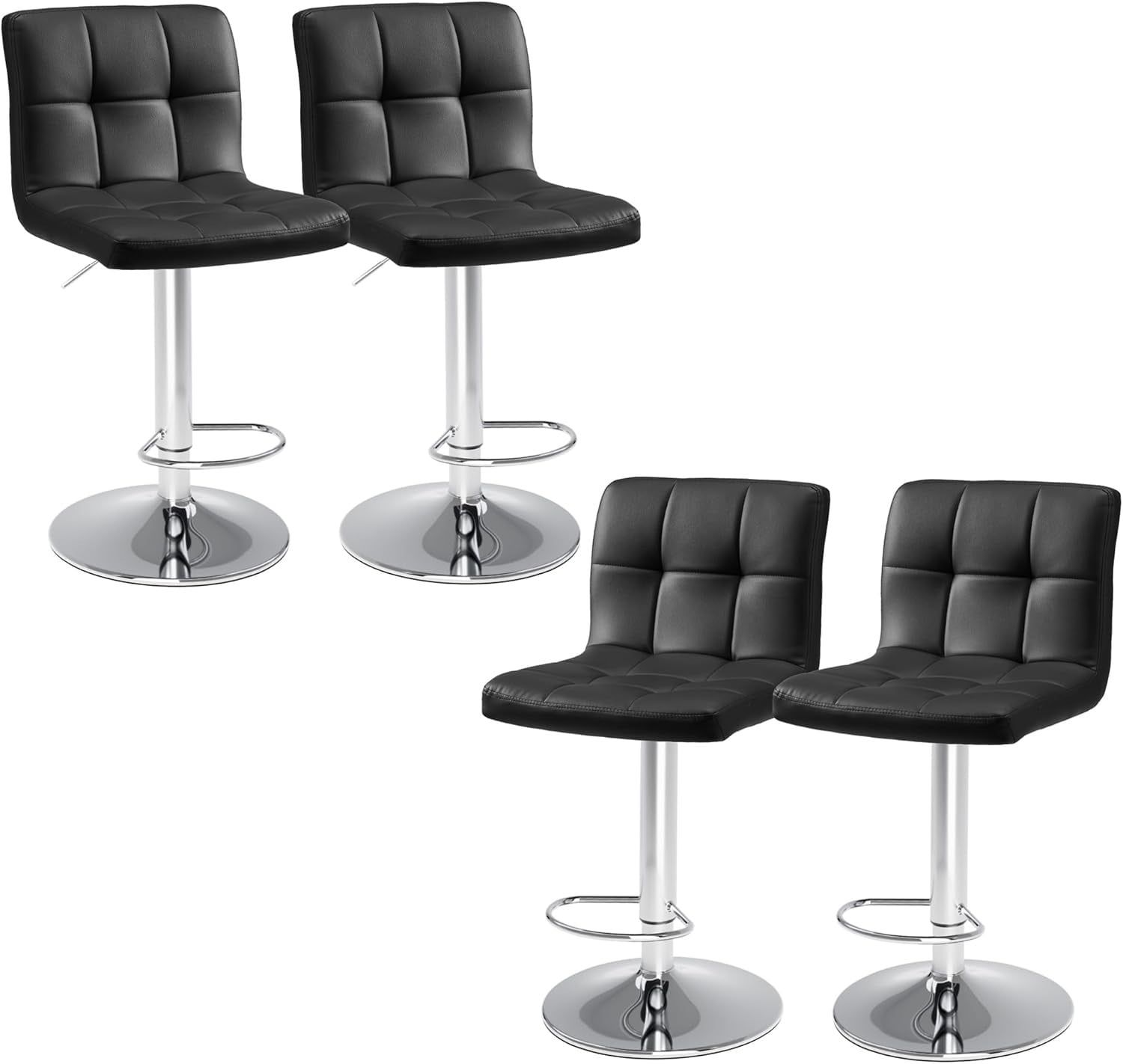 Black Faux Leather Adjustable Swivel Bar Stools with Metal Base, Set of 4