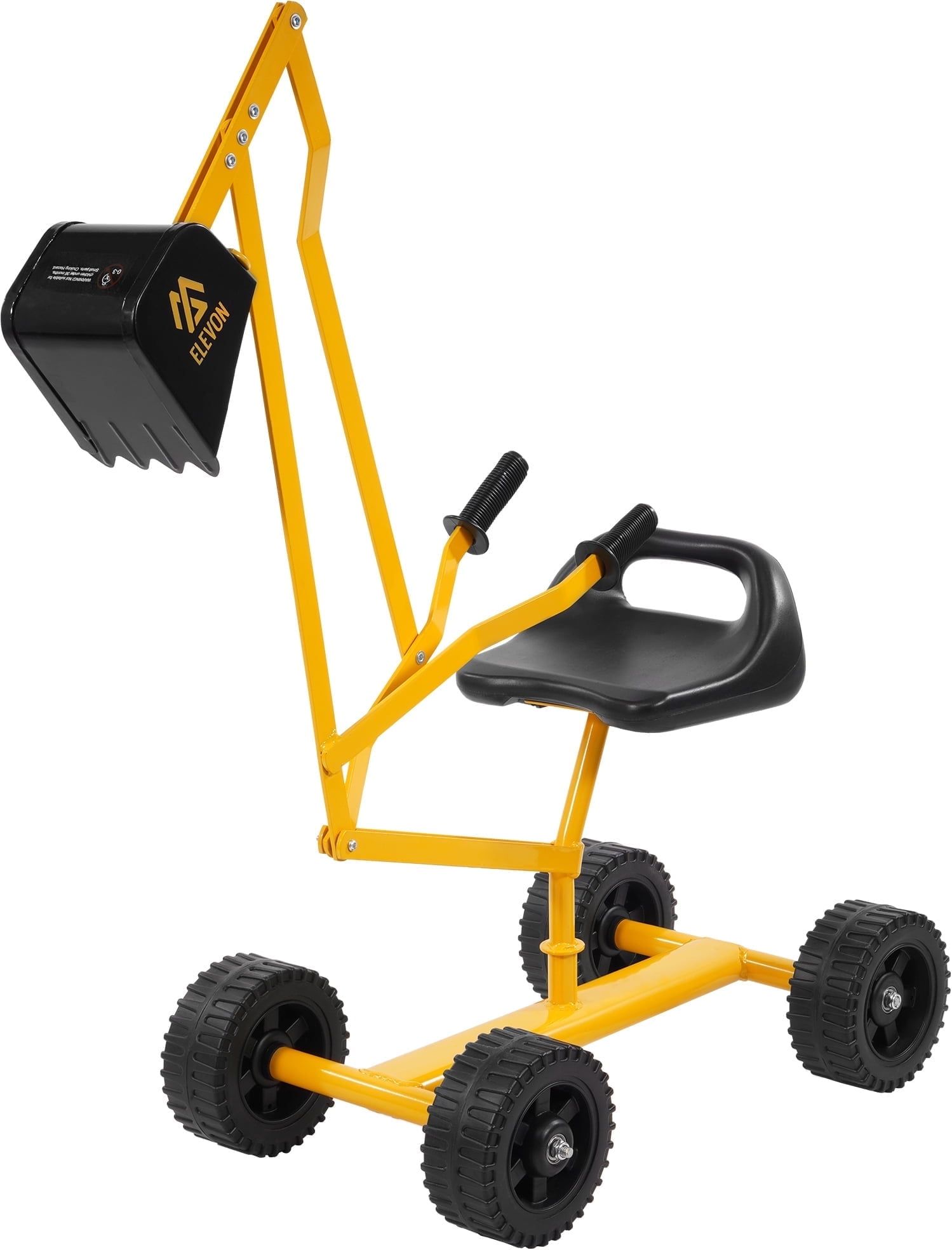 Yellow Steel Ride-On Excavator Toy with Rubber Wheels