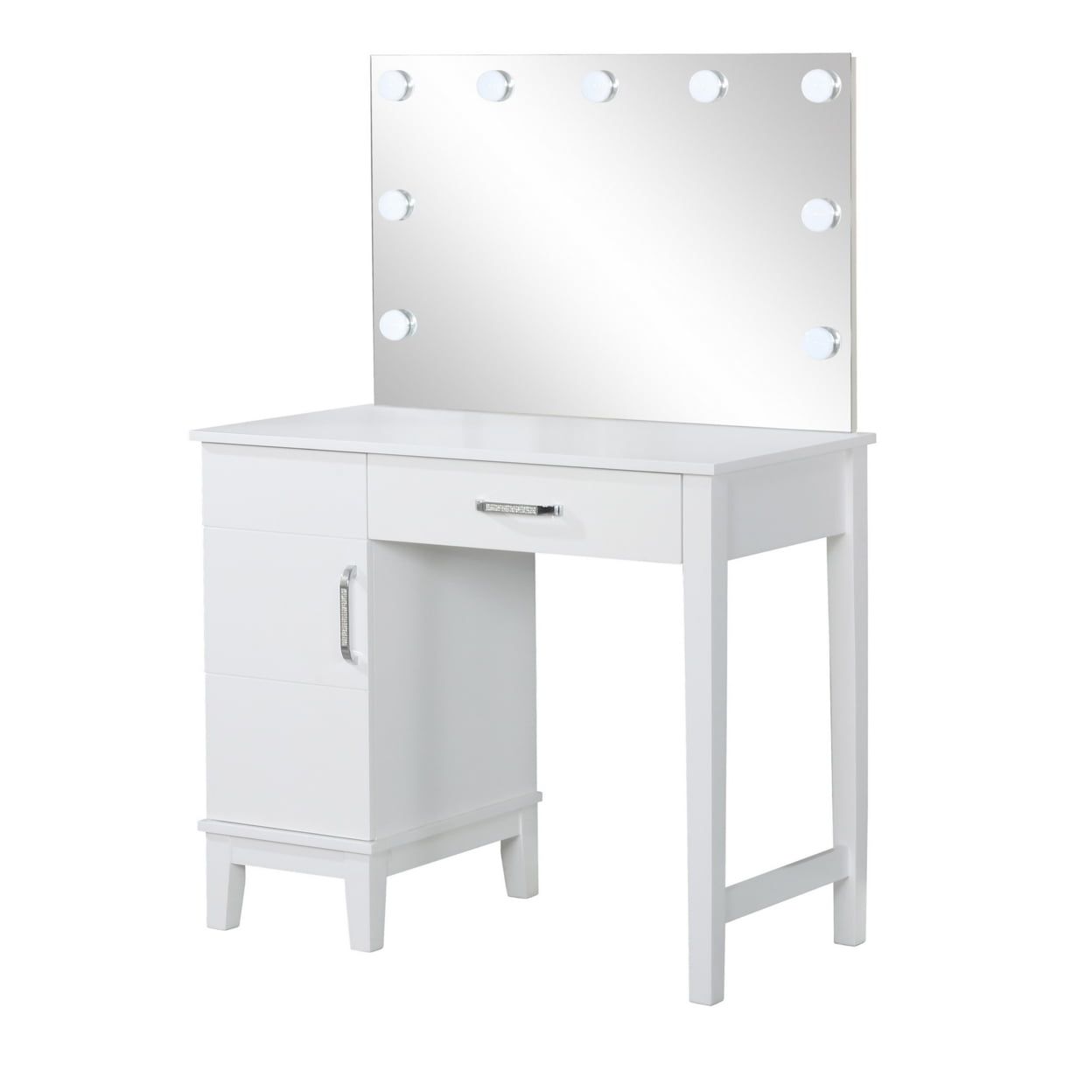 White and Dark Gray Vanity Set with LED Lights and Bench